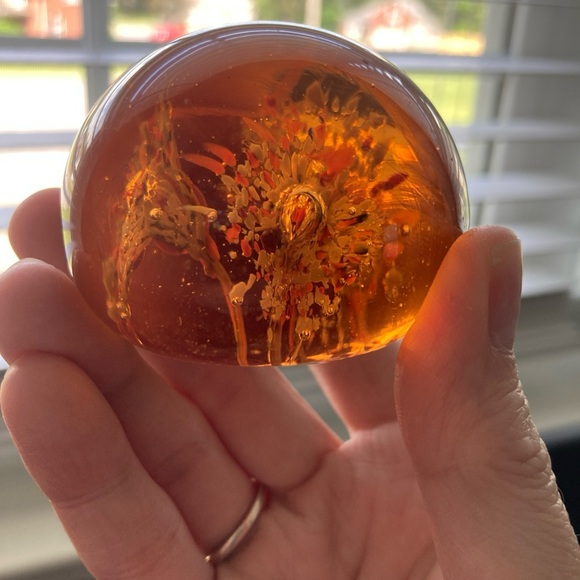 Vintage Orange Confetti Murano Milifiori Paperweight Glass Floral Dark Fairy - Picture 2 of 6
